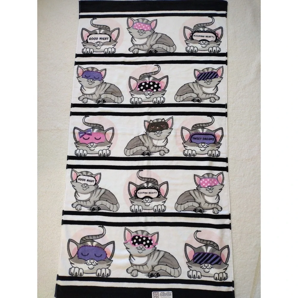 KASSAFINA Bath Towel Multicolor CATS Bedtime Sleep Mask‎ Striped 27X52 Beach